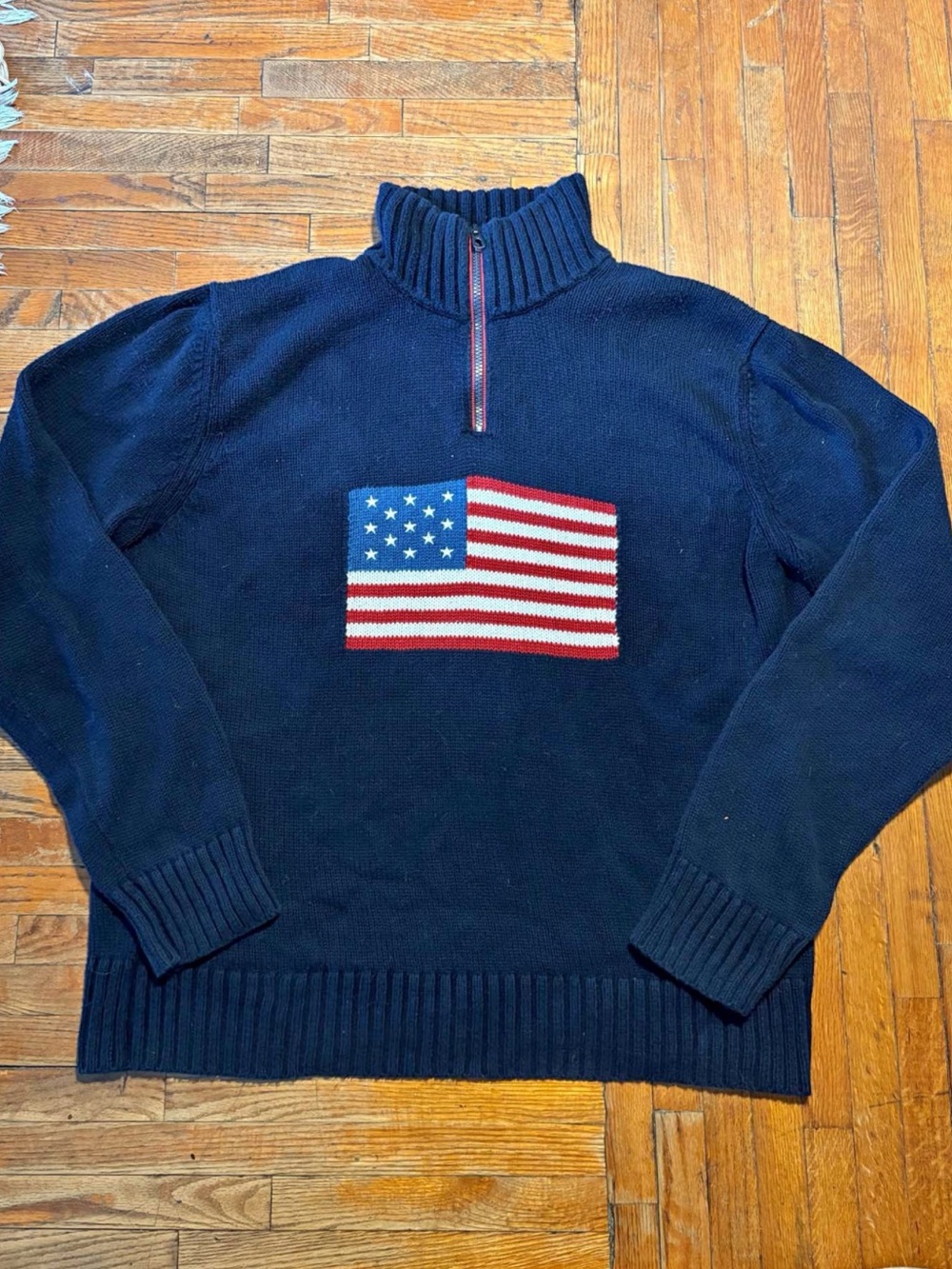 Ralph Lauren Polo Navy USA Flag Quarter-Zip Sweater [Unisex Size XL] - Picture 3 of 6